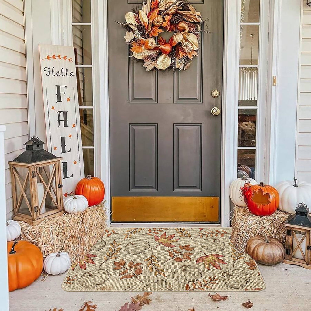 Halloween Door Mat Pumpkin Absorbent Skidproof Mat 23.62x15.35in Polyester Skidproof & Water Absorbent for Front Door Bathroom Kitchen Entryway Halloween Door Mat by MPOISVA