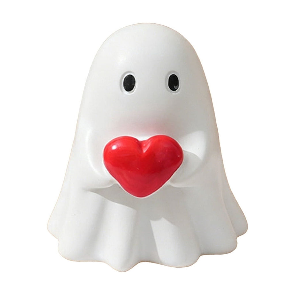 Halloween Ghost Figurine, Ghost Girl with Pink Bow & Hot Drink, Funny Ghost Statue Halloween Decor for Gift, Cute Spooky Tabletop Ornament for Home, Mantle, Desk & Party Decoration