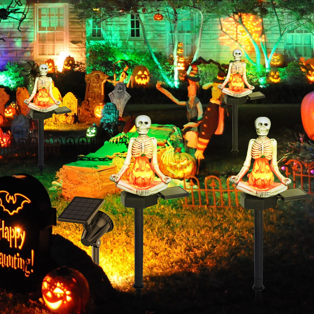 Konghyp Solar Yoga Skeleton Ground Plug, Halloween Decoration, Color Gradient Lights, Outdoor Yard Decor, Weatherproof Garden Pathway Lamp, Fun Festive Ornaments