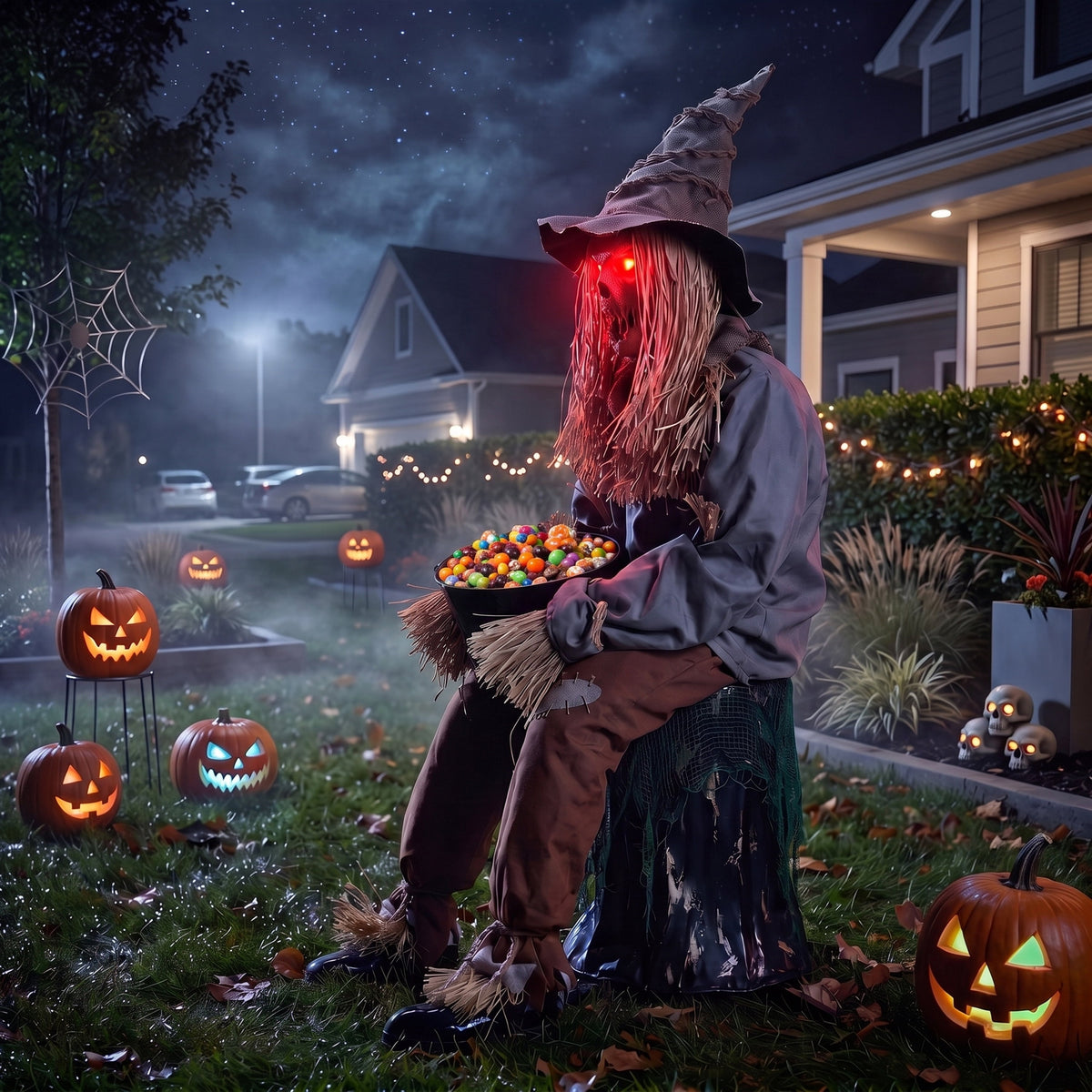 Joyfy 6.2 FT (74.8") Halloween Decoration Outdoor Animatronic Ghost Doctor, Sound Activated Life-Size Standing Ghost with Rotating Head, LED Eyes & Lantern, for Scary Haunted House,Yard Decor