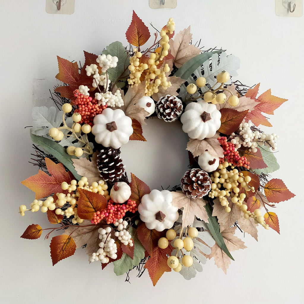 Fall Decor - Fall Wreaths for Front Door - 20 Inch Autumn Maples Leaf Pumpkin Pine Cone Berry Wreath - Fall Decorations for Thanksgiving Halloween Farmhouse Harvest Home Outdoor Indoor Window Wall
