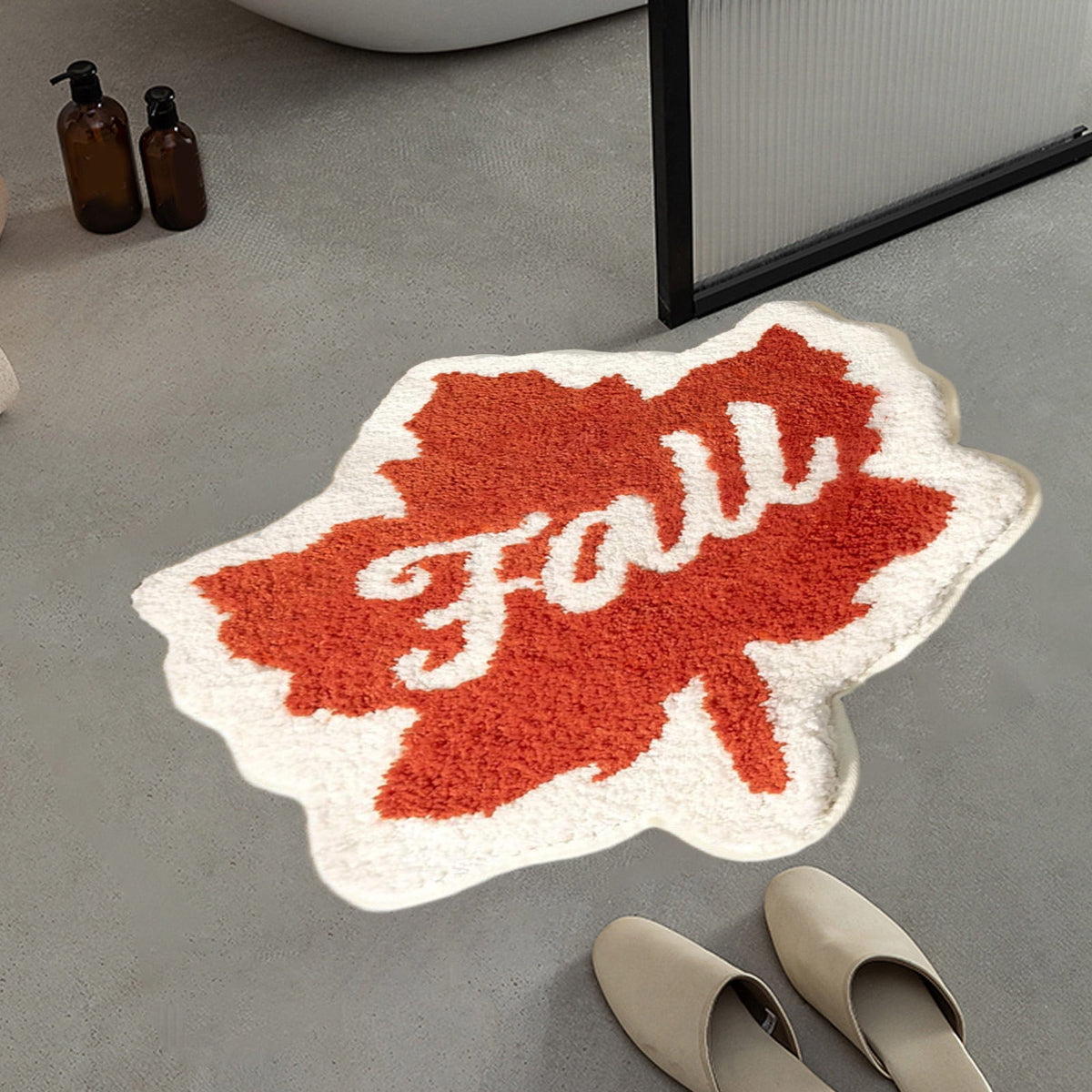 Fall Area Rug Maple Leaf Pumpkin Imitation Wool Mat 27.56x27.56in Polyester Skidproof & Soft for Living Room Bedroom Entryway Fall Doormat by MPOISVA