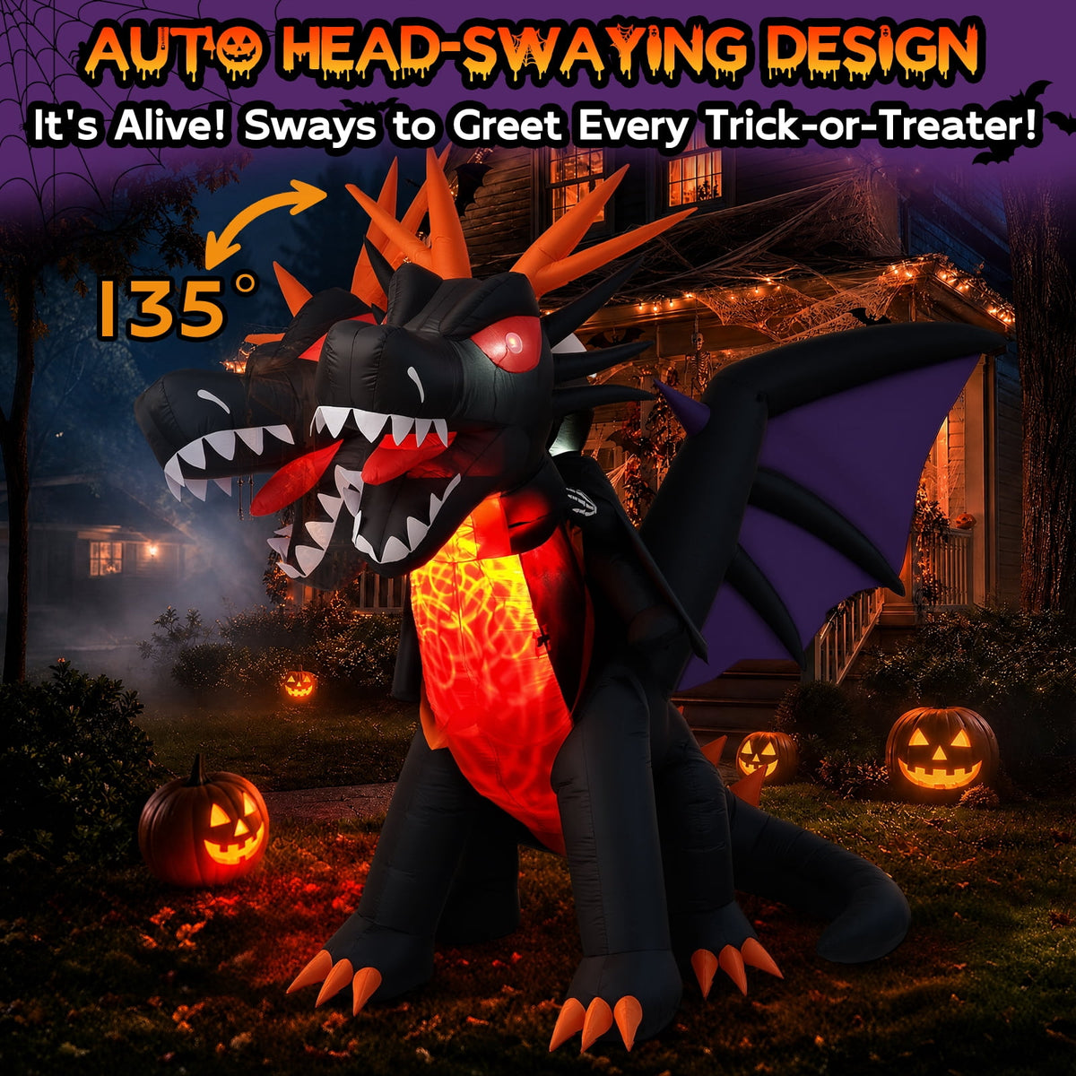 BSHAPPLUS® 9ft Halloween Inflatable Decorations,Blow up Yard Decor with Auto-Scaling Ghost in Pumpkin, Witch, Tombstone,Black Cat,Built-in LED,IP44 Waterproof for Outdoor Lawn Garden Party