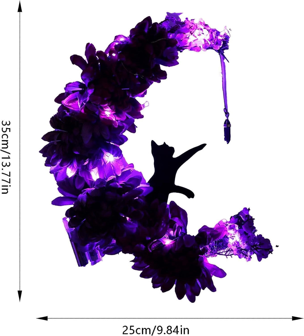 Wiher Halloween Wreaths Decor with Lights for Front Door, 13.77" Halloween Moon Wreath with Black Cat Wood Wreath Halloween Wreath Horror Decorations for Home Party Window Wall Indoor Outdoor B