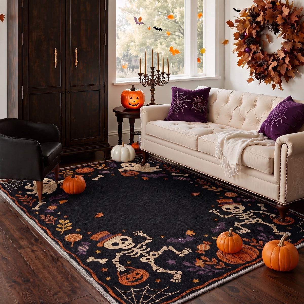 GENIMO 2'x3' Halloween Doormat, Washable Non Slip Soft Vintage Witch Outdoor Door Mat for Front Door Covered Porch Patio Entryway, Burnt Amber