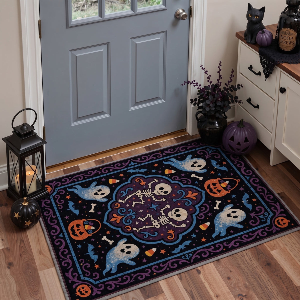 GENIMO 2'x3' Halloween Doormat, Washable Non Slip Soft Gothic Castle Outdoor Door Mat for Front Door Covered Porch Patio Entryway, Antique Gold