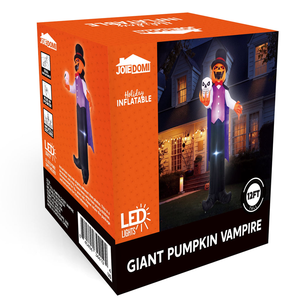Joyfy 9 ft Halloween Inflatables Pumpkin Skeleton Decorations with Built-in LED Lights,Large Blow Up Decoration for Yard Lawn Garden Indoor Outdoor, Pumpkin Skeleton Inflatable Decoration