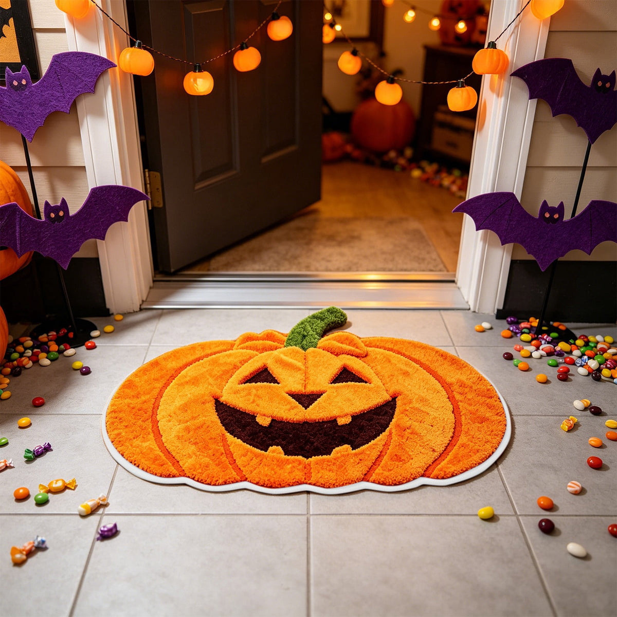 Halloween Door Mat Pumpkin Shaped Non-Absorbent Skidproof Mat 15.75x23.62in Polyester Skidproof & Weather Resistant for Front Door Porch Indoor Outdoor Halloween Door Mat by MPOISVA