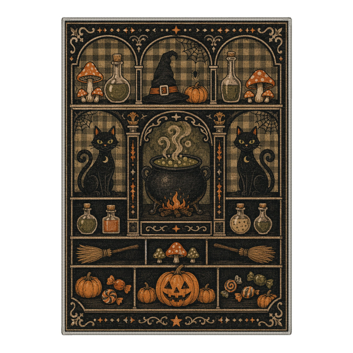 GENIMO 2'x3' Halloween Doormat, Washable Non Slip Soft Whimsical Cat Outdoor Door Mat for Front Door Covered Porch Patio Entryway, Rustic Black