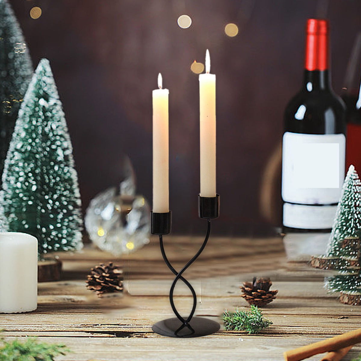 Slhenay Modern Candlestick Candle Holders for 2 Candles- Matte Black Candelabra for Halloween Tabletop Taper Candlesticks Decor for Home Decorative Candle Stick Holder for Formal Events Dining Room
