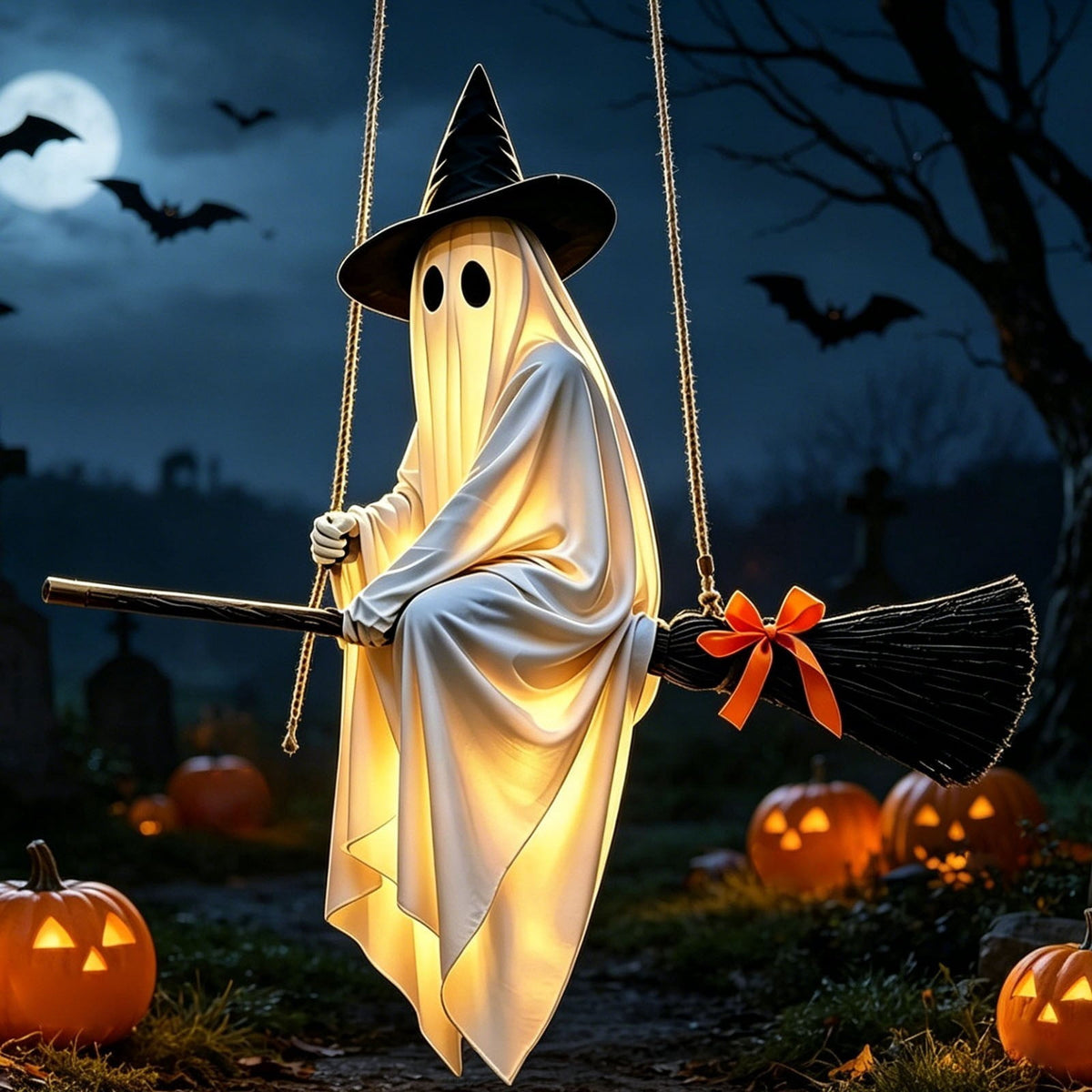 Lighted Halloween Ghost Candy Bowl, Cute LED Ghost Holding Pumpkin Candy Bucket for Trick or Treat, Outdoor Halloween Decorations for Front Porch, Indoor Yard Patio Halloween Decor