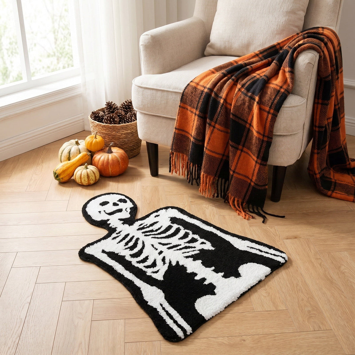 Halloween Decor White Ghost Rug 24x16 inches, Handmade Tufted Fluffy Aesthetic Area Rugs, Cute Soft Cool Non Slip Floor Carpet Bath mat, Living Room, Bathroom, playroom, Kitchen