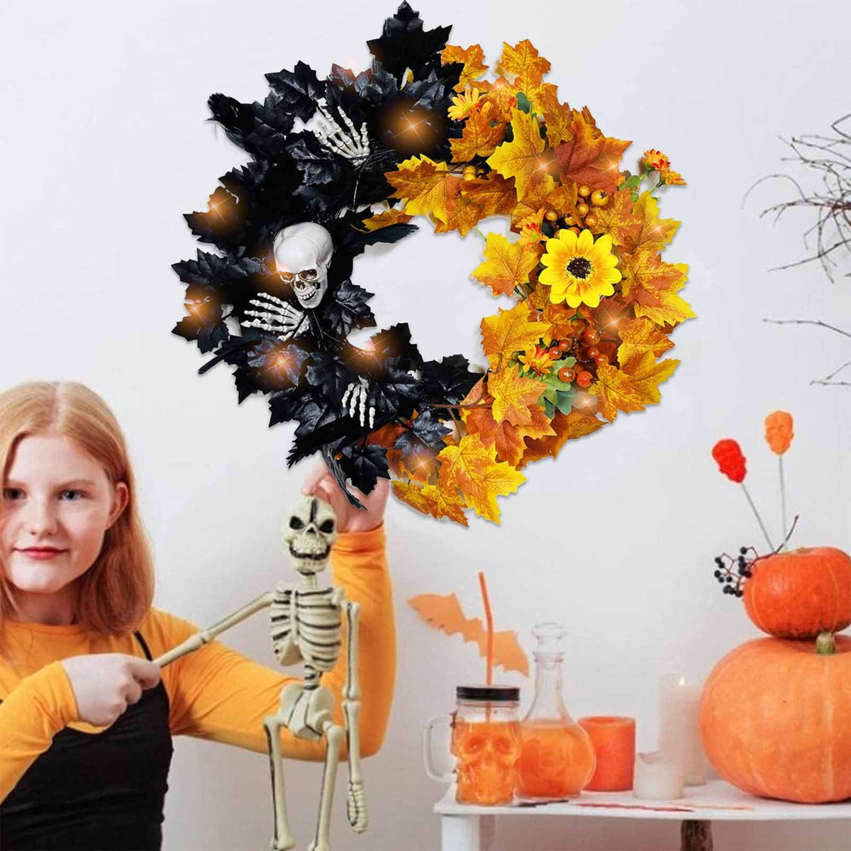 sruoe Halloween Decorations, Indoor Outdoor Halloween Decor, Artificial Wreaths, Halloween Decorations for Outside, Halloween Simulation Decorative Wreath