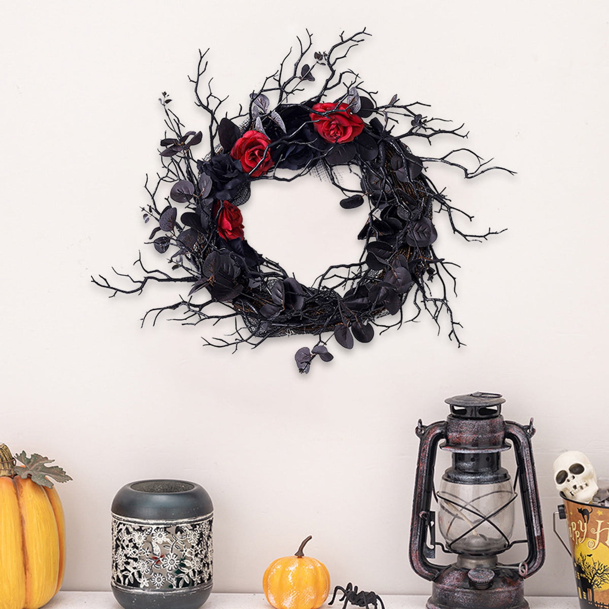 sruoe Halloween Decor, Halloween Decoration Indoor, Artificial Wreaths, Halloween Decoration Outdoor, Halloween Decoration, Halloween Wreath with LED, HHalloween Wreath for Home, Window Decor