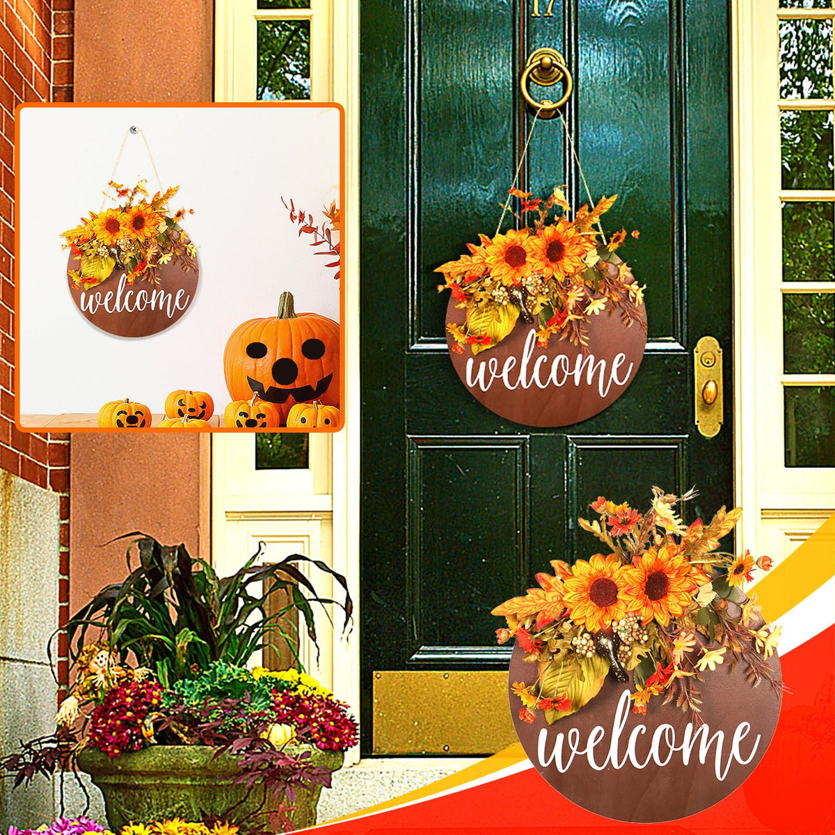 sruoe Halloween Decorations, Halloween Wreaths for Front Door, Artificial Wreaths, Indoor Outdoor Halloween Decor, Halloween Wreaths for Front Door, Halloween Party Decoration, Yard Decoration