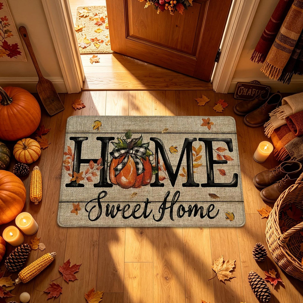 syligr Halloween Thanksgiving Doormat with Maple Leaf & Pumpkin Patterns - Non-Slip Floor Mat for Entryway, Kitchen, Porch, Fall Harvest Decor Rug with Anti-Fatigue Backing, Gift for Thanksgiving
