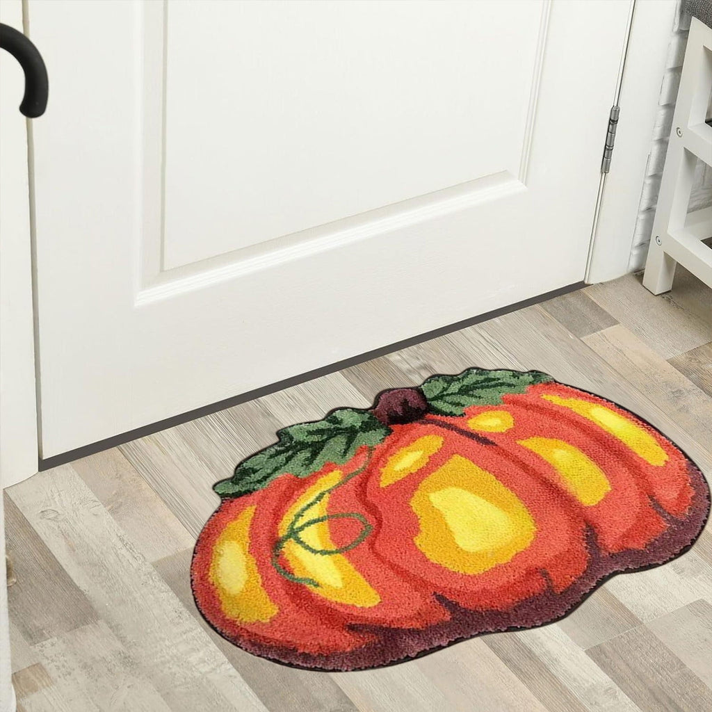 yulier Fall Pumpkin Bathroom Rug, Pumpkin Shape Bath Mat, Non-Slip Soft Kitchen Mat Doormat Orange Floor Mat Fall Decor, 24x16 Inch